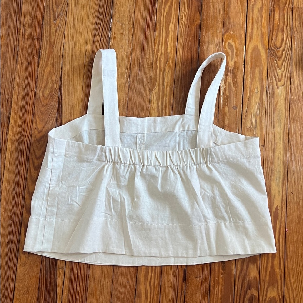 Banana Republic Factory Cream Linen-Blend Square-Neck Crop Top - NWT - Size XL - Picture 2 of 7